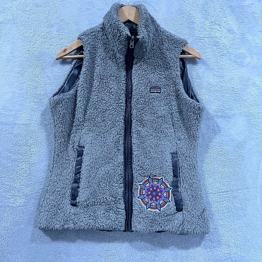 Patagonia Reversible Vest Women's L Sherpa‎ and Nylon Gray DIY Patch